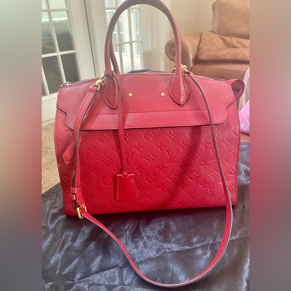 LV red pont neuf empriente leather bag with removable LV cross body strap
